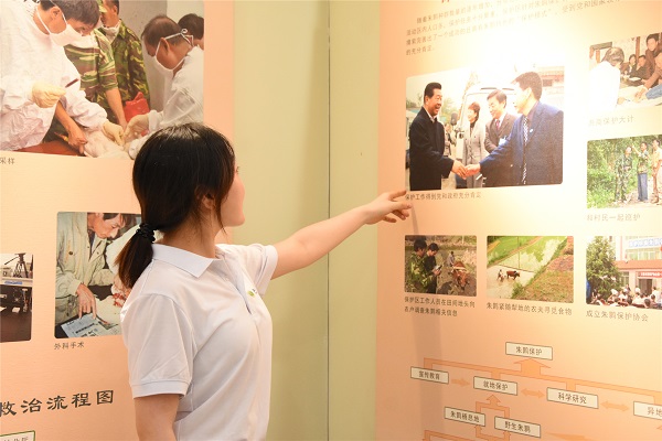 ddf95de4e50049aca2715a89b2535fc2.jpg 图片三 团队成员讲解朱鹮的保护工作.JPG